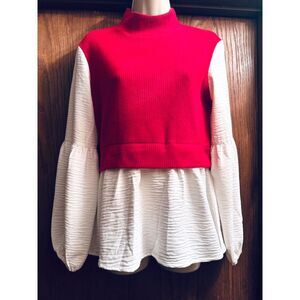 Patrizia Luca Milano Medieval Crew Neck Balloon Long Sleeves Top Blouse w/vest M